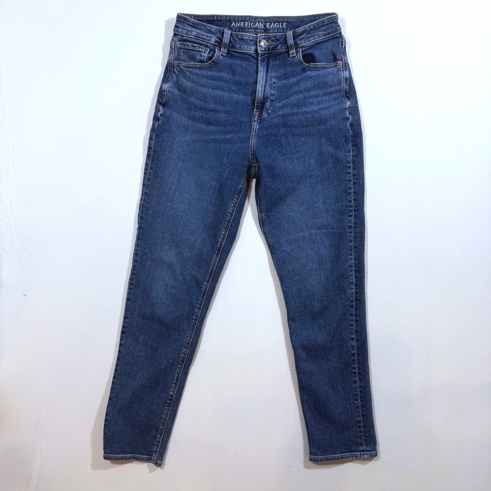 American Eagle Mom Jean High Rise 4 27x28 Stretch Denim Blue Casual Everyday‎